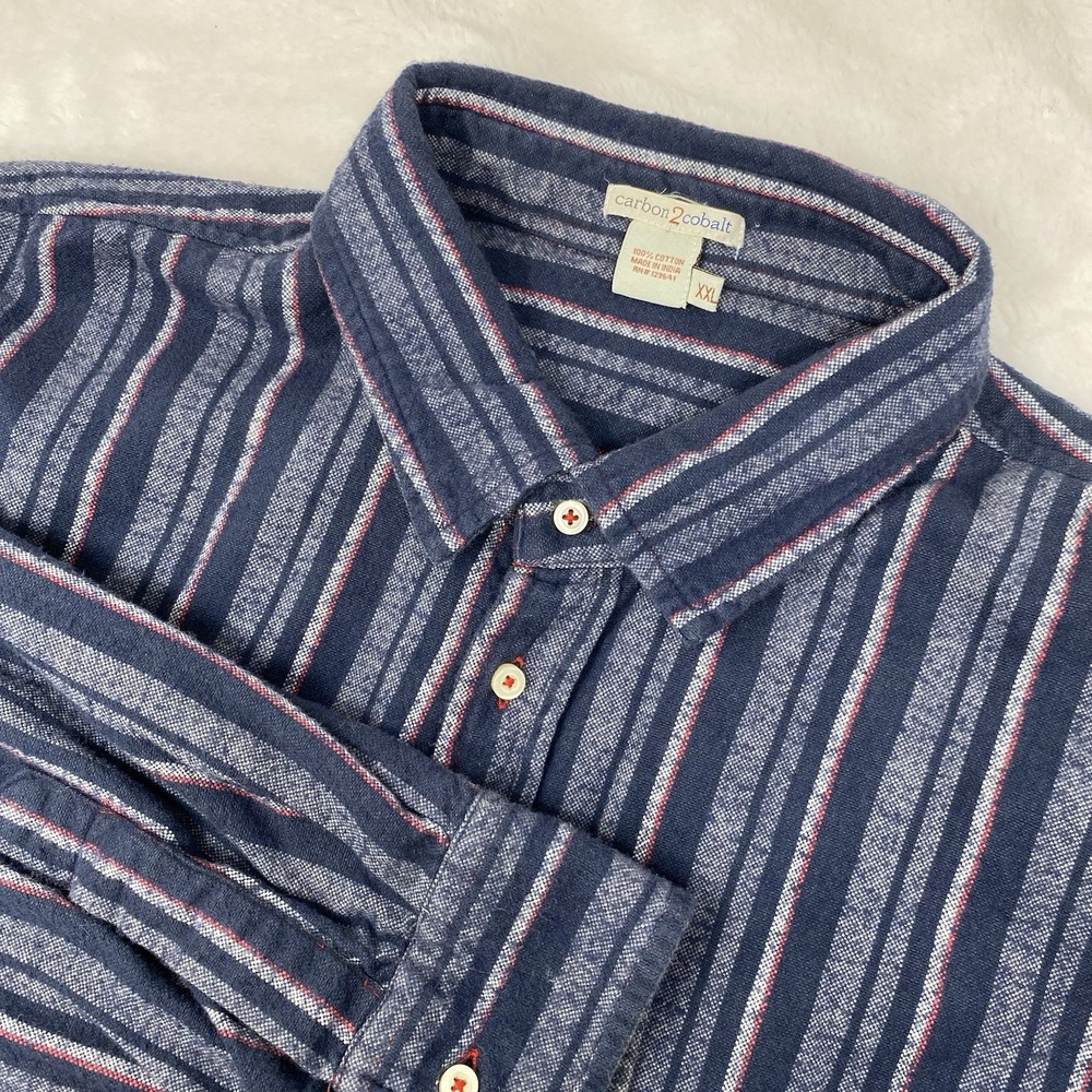 Carbon2Cobalt Thick Flannel Button Up Shirt Long Sleeve Striped Casual XXL Mens